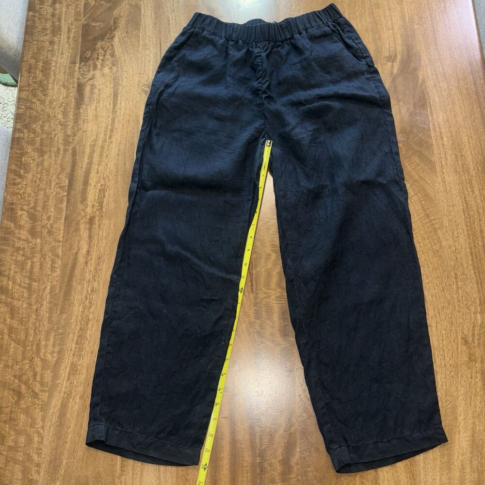 Quince  Women's Small Linen Elastic Waist Straight Leg Pants Black Sustainable